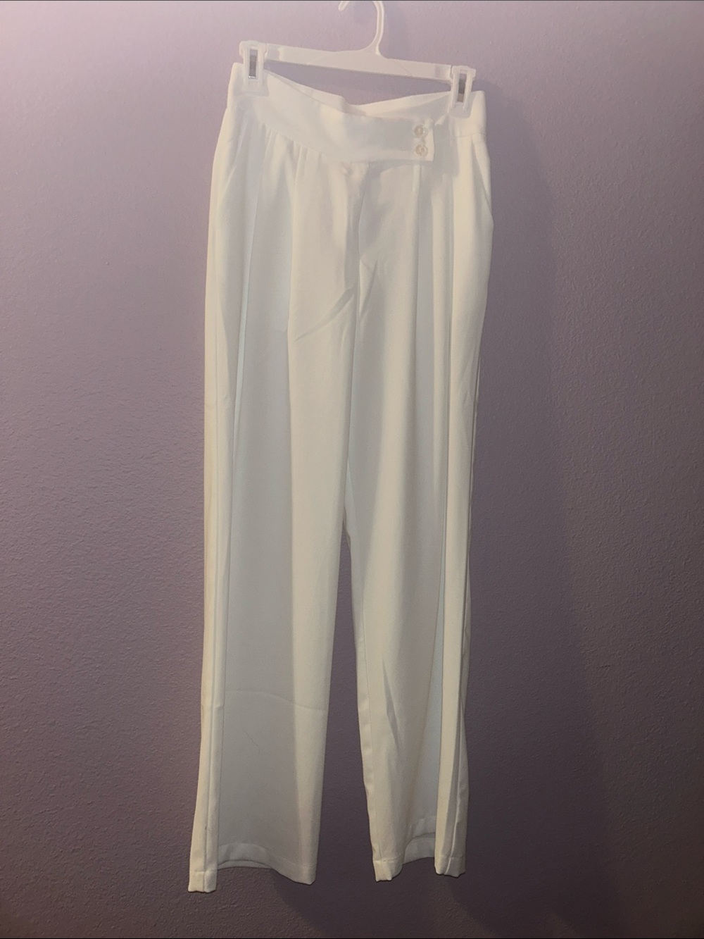 White High-Waist Wide-Leg Trouser Pants